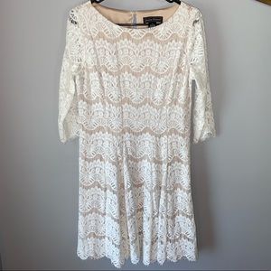 Cream lace dress with tan underlay